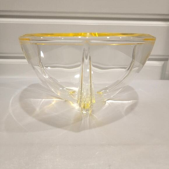 Art Deco German Crystal Bowl Volker Walther Home Decor Yellow Weighted Vintage - Picture 5 of 12